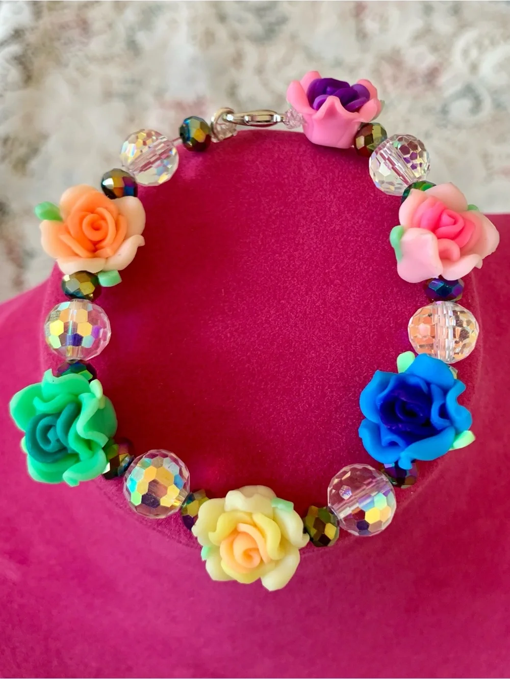 Flowery Bracelet Prism-Like Eye-Dazzling 96 Facet Beads Adds To Your Charisma!